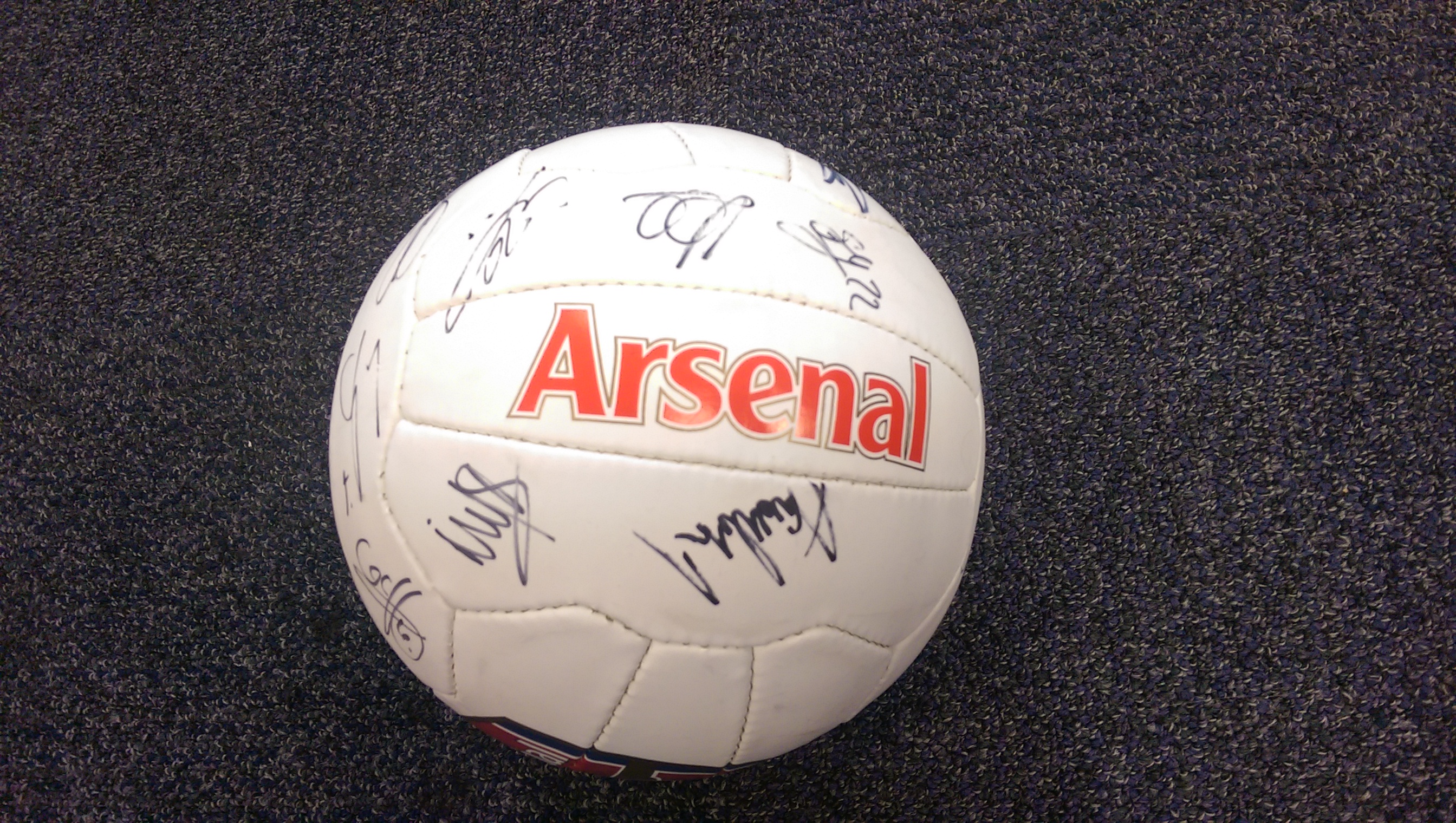 Signed Arsenal football.  A football signed by the 2014/15 Arsenal Football team has been kindly