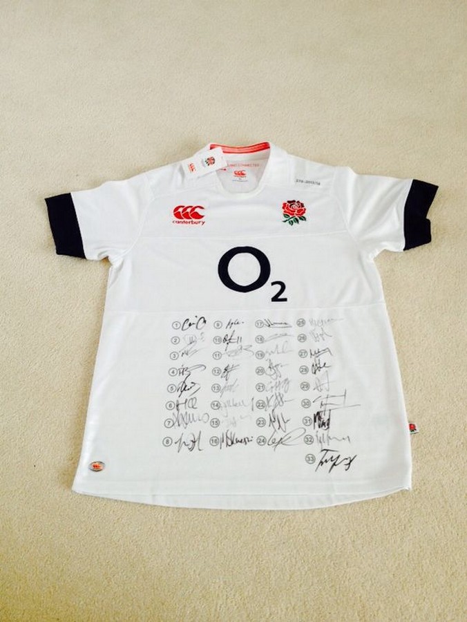 Signed England Rugby shirt. Signed by the entire current England Rugby Squad, this shirt is