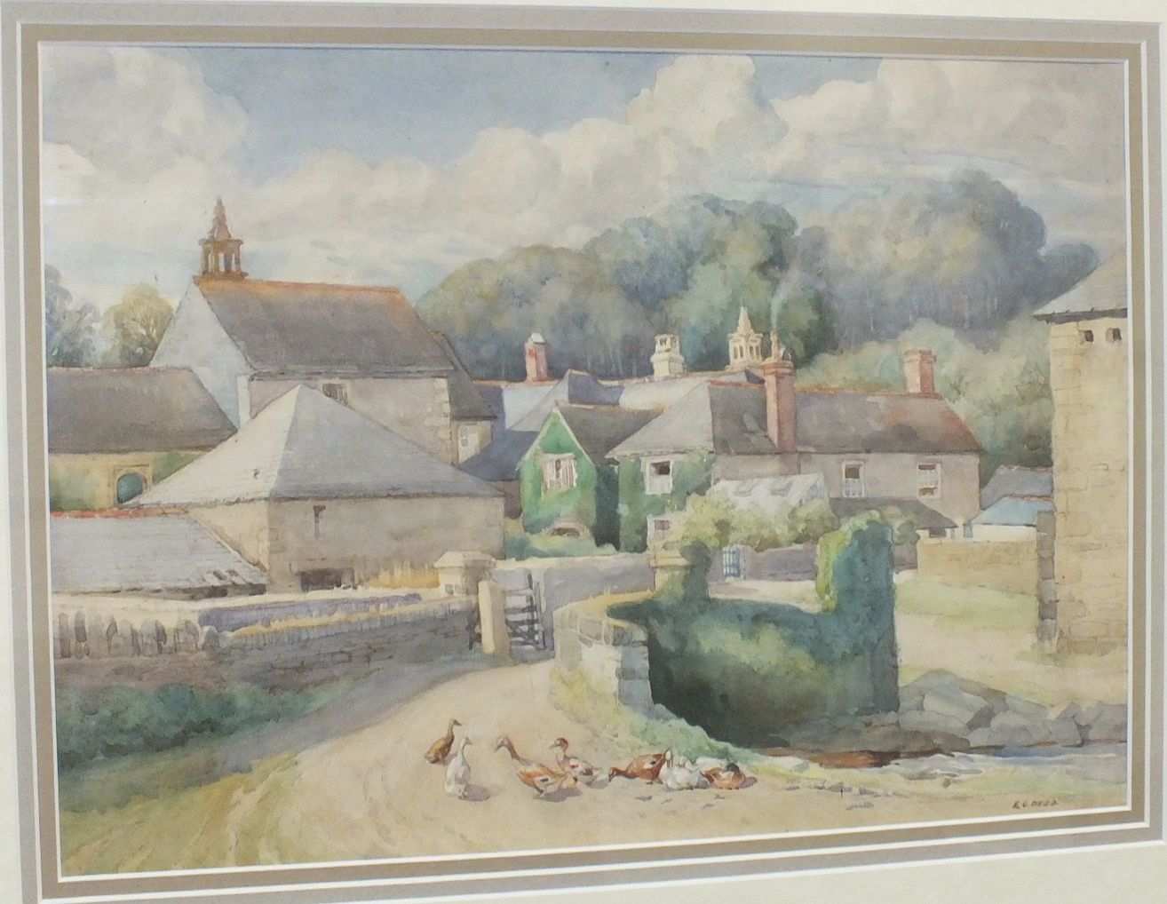 Ernest George Webb (1876-1951) A FARM NEAR YEALMPTON? Signed watercolour, 26 x 37cm, titled label