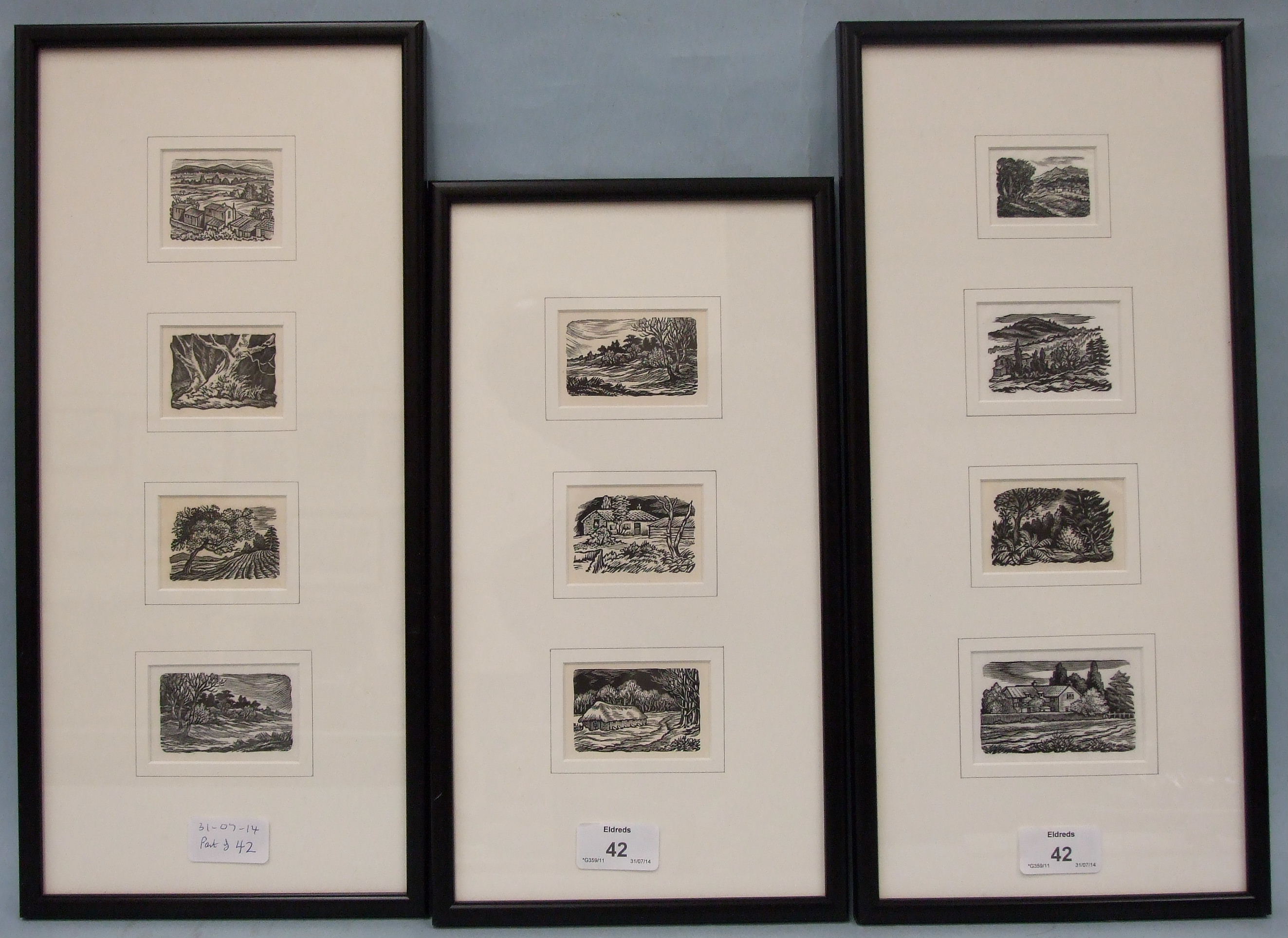 Thijs Mauve (1915-1996), a similar lot, eleven small woodblock engravings in three frames. This lot