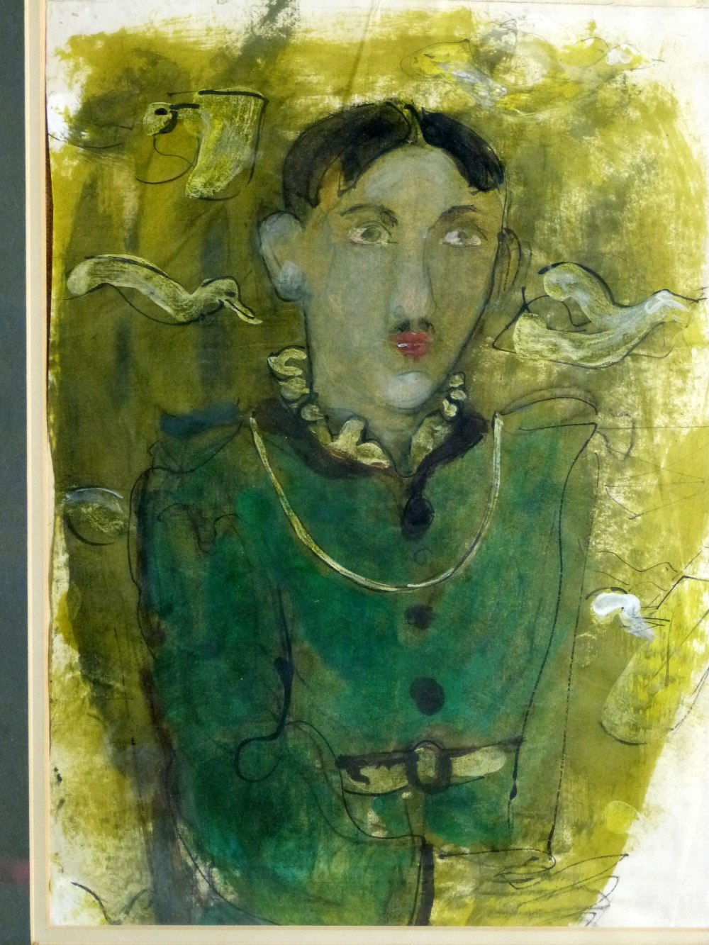 After George Grosz, portrait of a man wearing a green coat, early 20th century, watercolour on