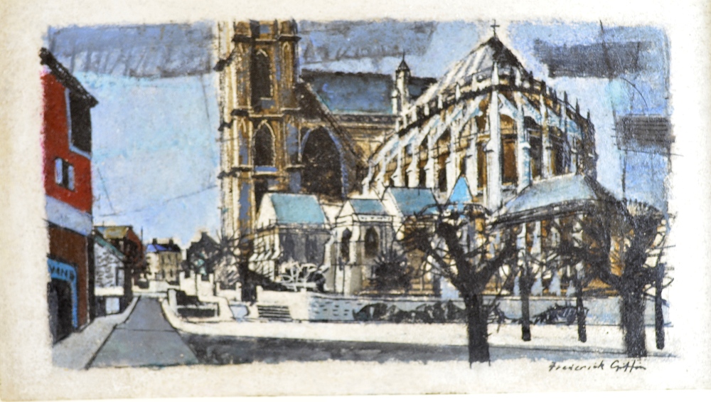Frederick Griffin, oil on board, Cathedral at Le Mans, signed 17 x 31in. (43 x 79cm)