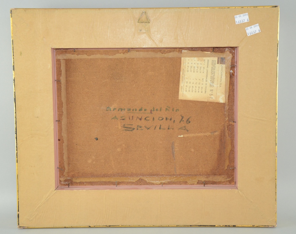 Armando del Rio (Spanish, 1930) `Asuncion, Sevilla` oil on board, signed, titled verso 11 x 14in. ( - Image 3 of 3