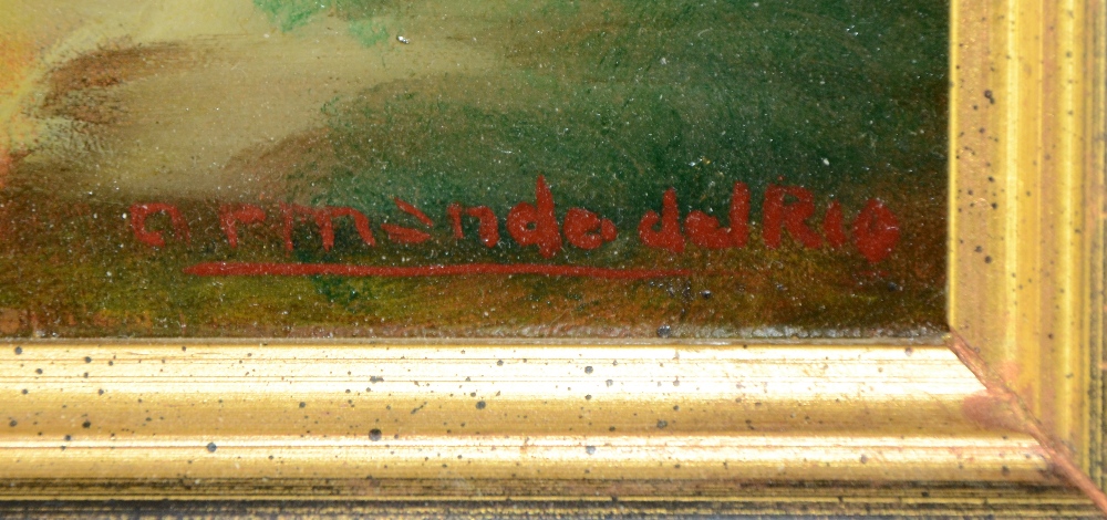 Armando del Rio (Spanish, 1930) `Asuncion, Sevilla` oil on board, signed, titled verso 11 x 14in. ( - Image 2 of 3