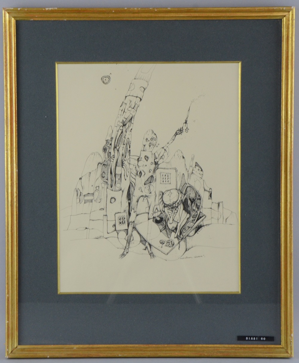 Guido Biasi, pen on paper,Operation Reussie, framed and glazed  12 x 9in. (30 x 23cm) - Image 2 of 2