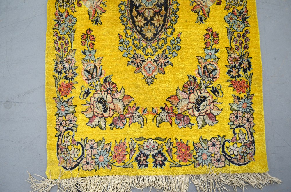 Yellow ground part silk rug 37 x 23in. (94 x 58cm) - Image 3 of 5