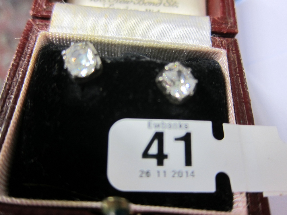 Diamond ear studs total diamond weight 1.4 carats in white gold, earring backs stamped 18ct, S.J - Image 7 of 7