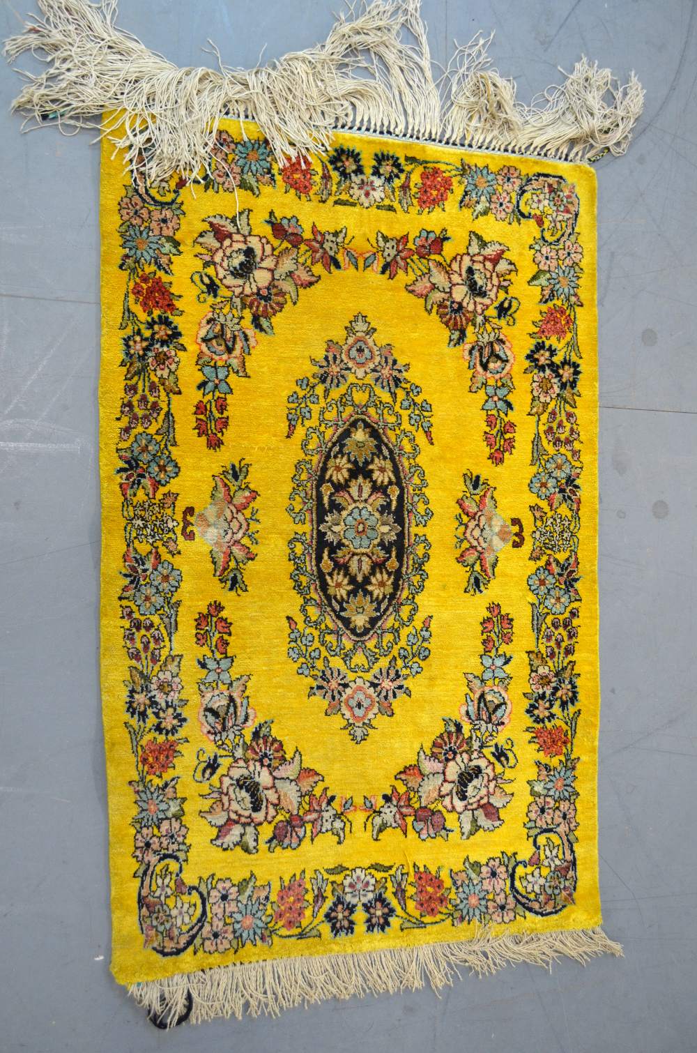 Yellow ground part silk rug 37 x 23in. (94 x 58cm) - Image 2 of 5
