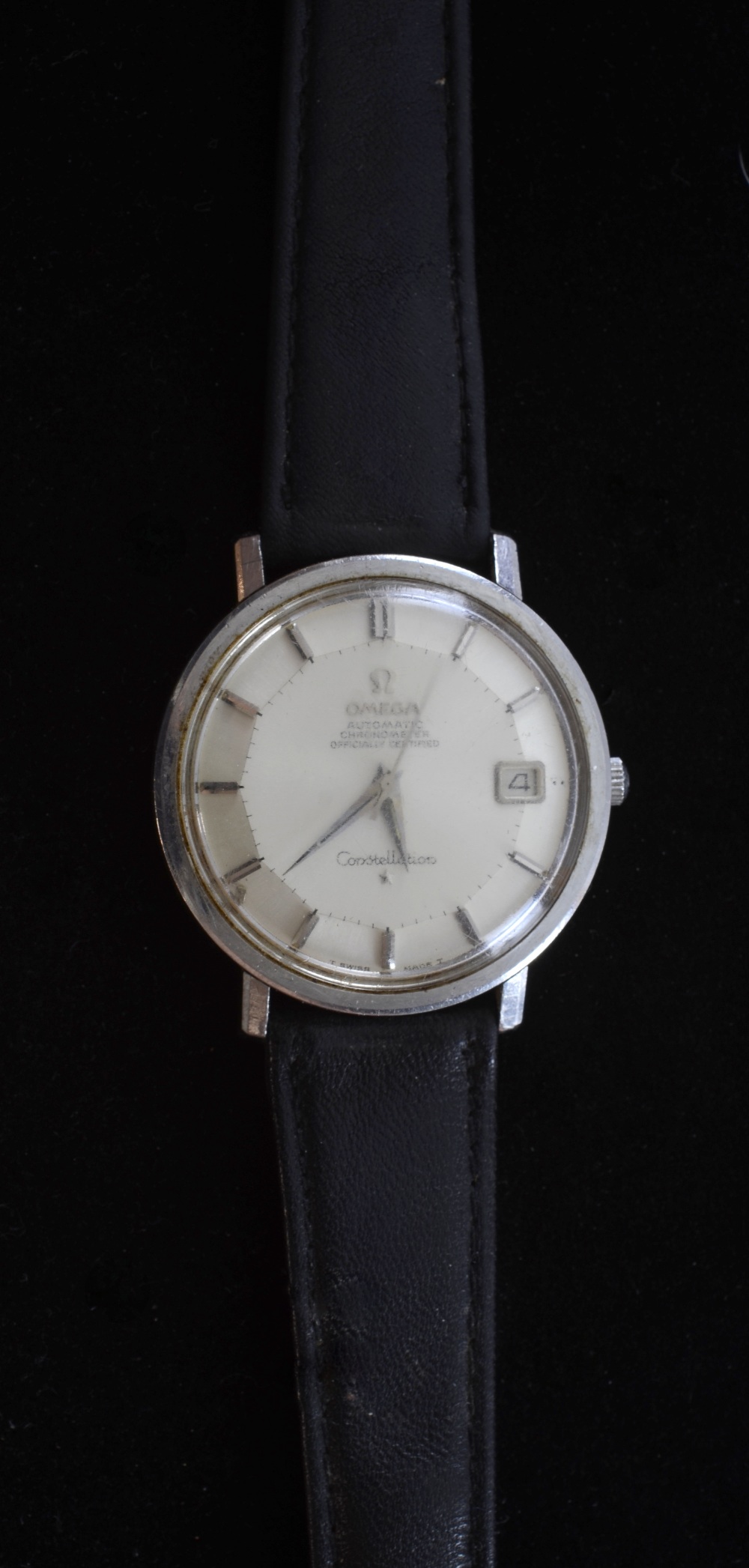 Omega Constellation stainless steel wrist watch on leather strap