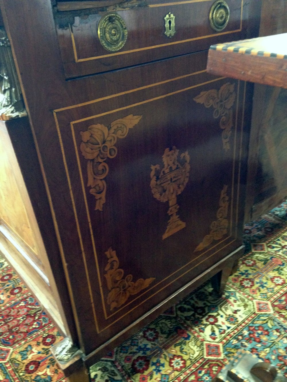 19th century mahogany and marquetry inlaid Dutch sideboard decorated with vases and flowers two - Image 3 of 11