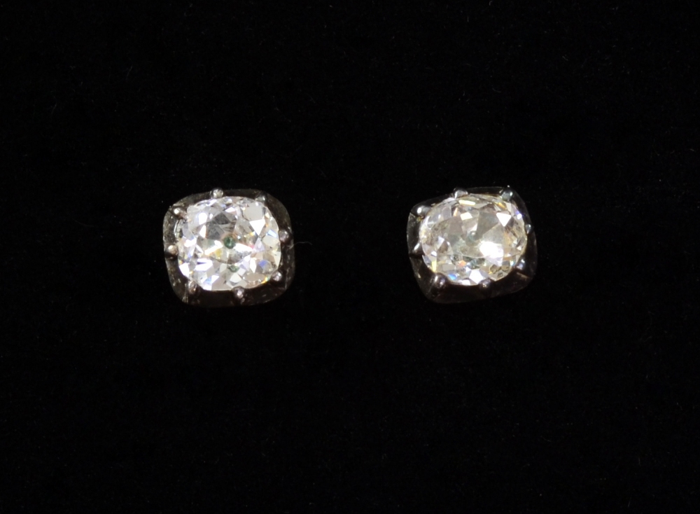 Diamond ear studs total diamond weight 1.4 carats in white gold, earring backs stamped 18ct, S.J