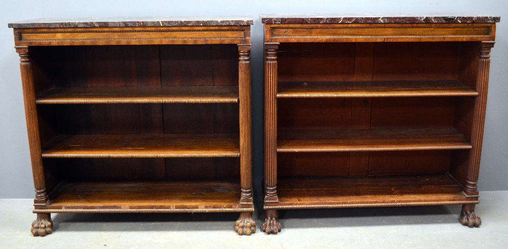 Close pair of early 19th century mahogany bookcases with marble tops on reeded column supports to - Image 2 of 9