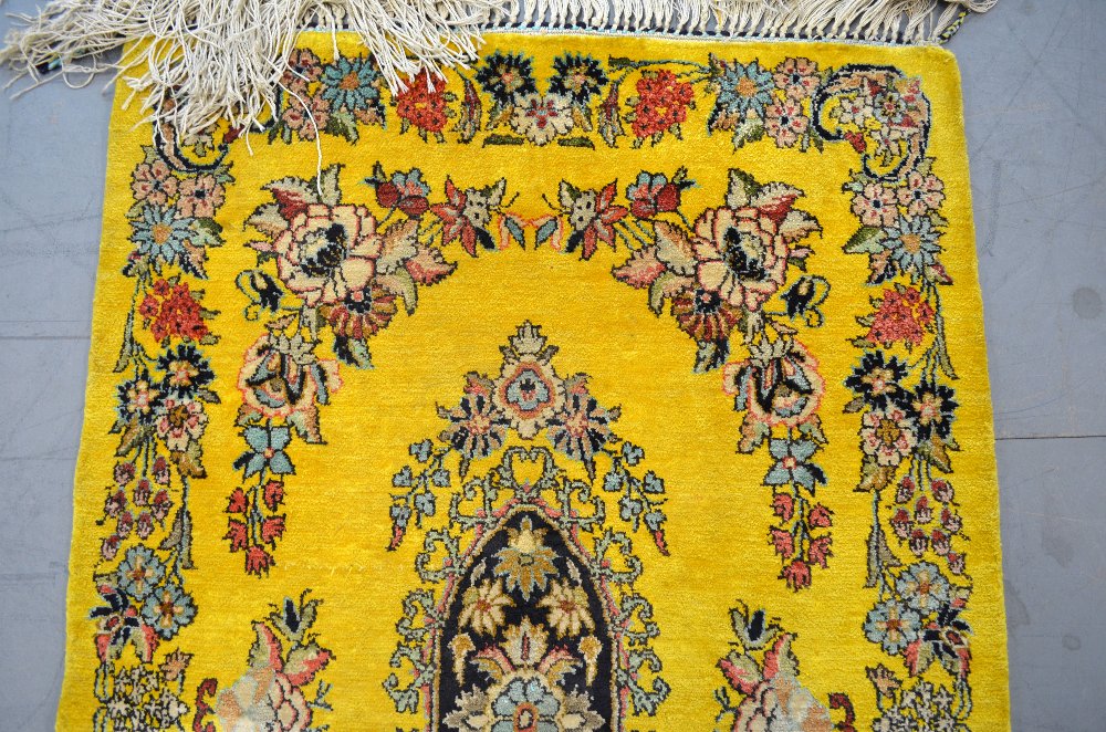 Yellow ground part silk rug 37 x 23in. (94 x 58cm) - Image 4 of 5