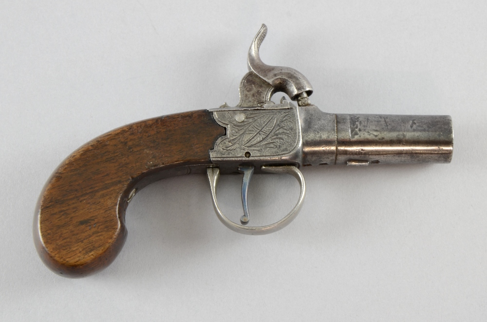 19th century percussion cap pistol by C. Fontana, with engraved decoration and rosewood grip,