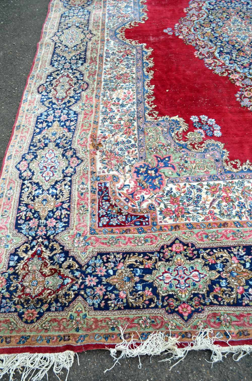 Persian blue ground carpet multiple borders the centre decorated with repeating foliate forms 14` 3" - Image 2 of 7