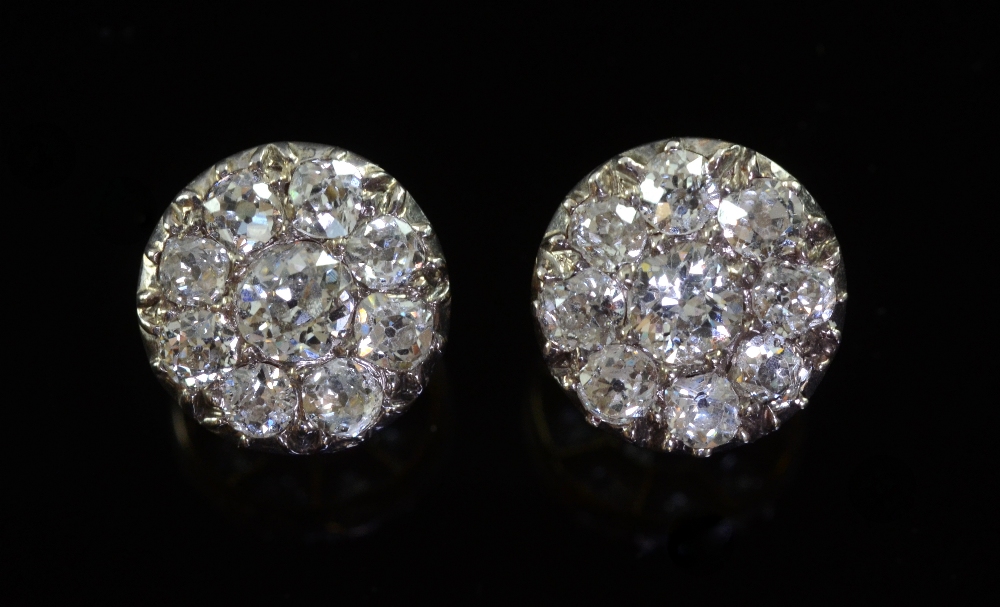 Pair of antique diamond cluster earrings estimated diamond weight 2.4 carat , old mine cut stones in