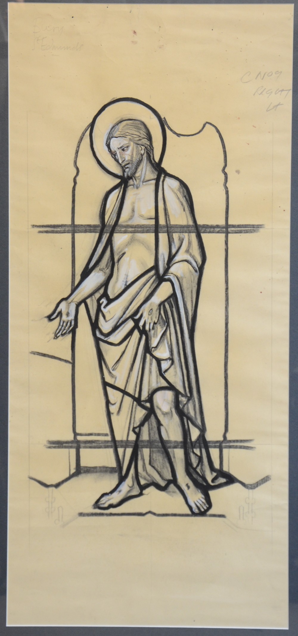 Preparatory sketch for a stained glass window, Bury St. Edmunds, depicting Christ, watercolour and