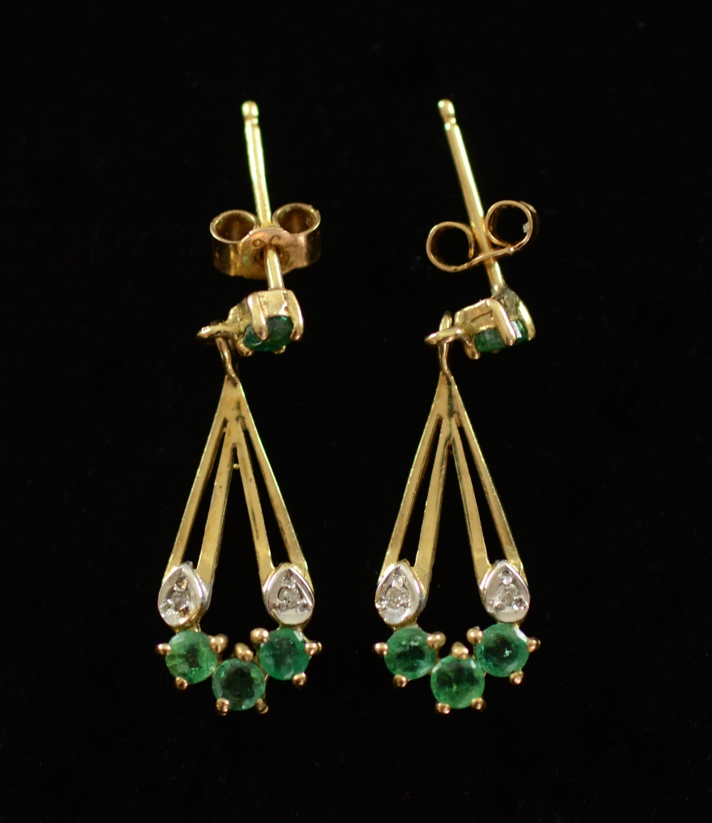 Pair of gold and emerald drop earrings