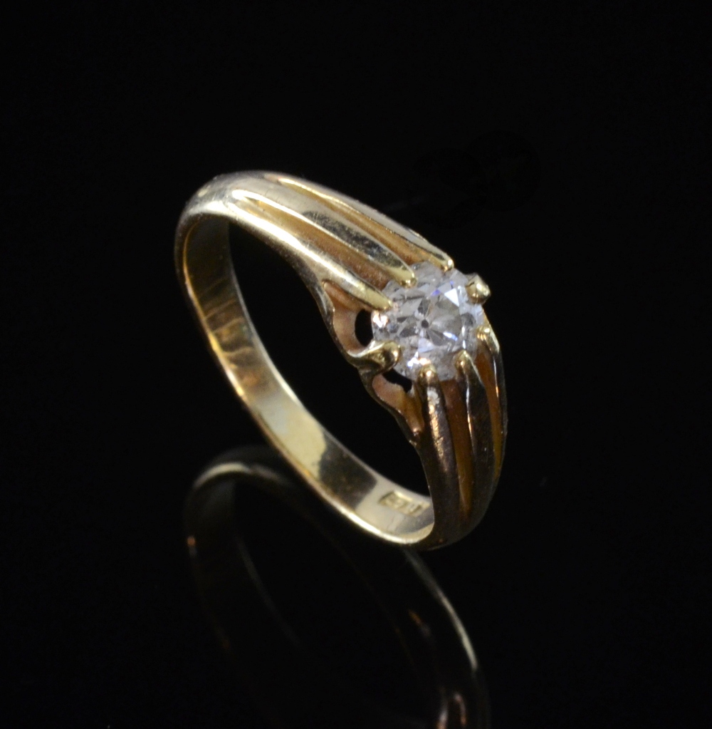 Solitaire diamond ring, in yellow gold claw setting diamond approximately .5 carat