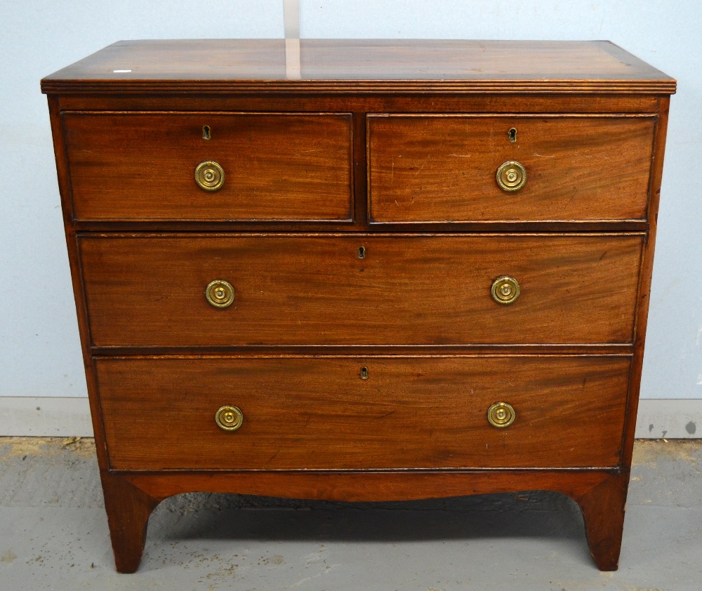 19th century mahogany chest of two short over two long drawers to bracket base 34 x 36 x 14in. (86 x