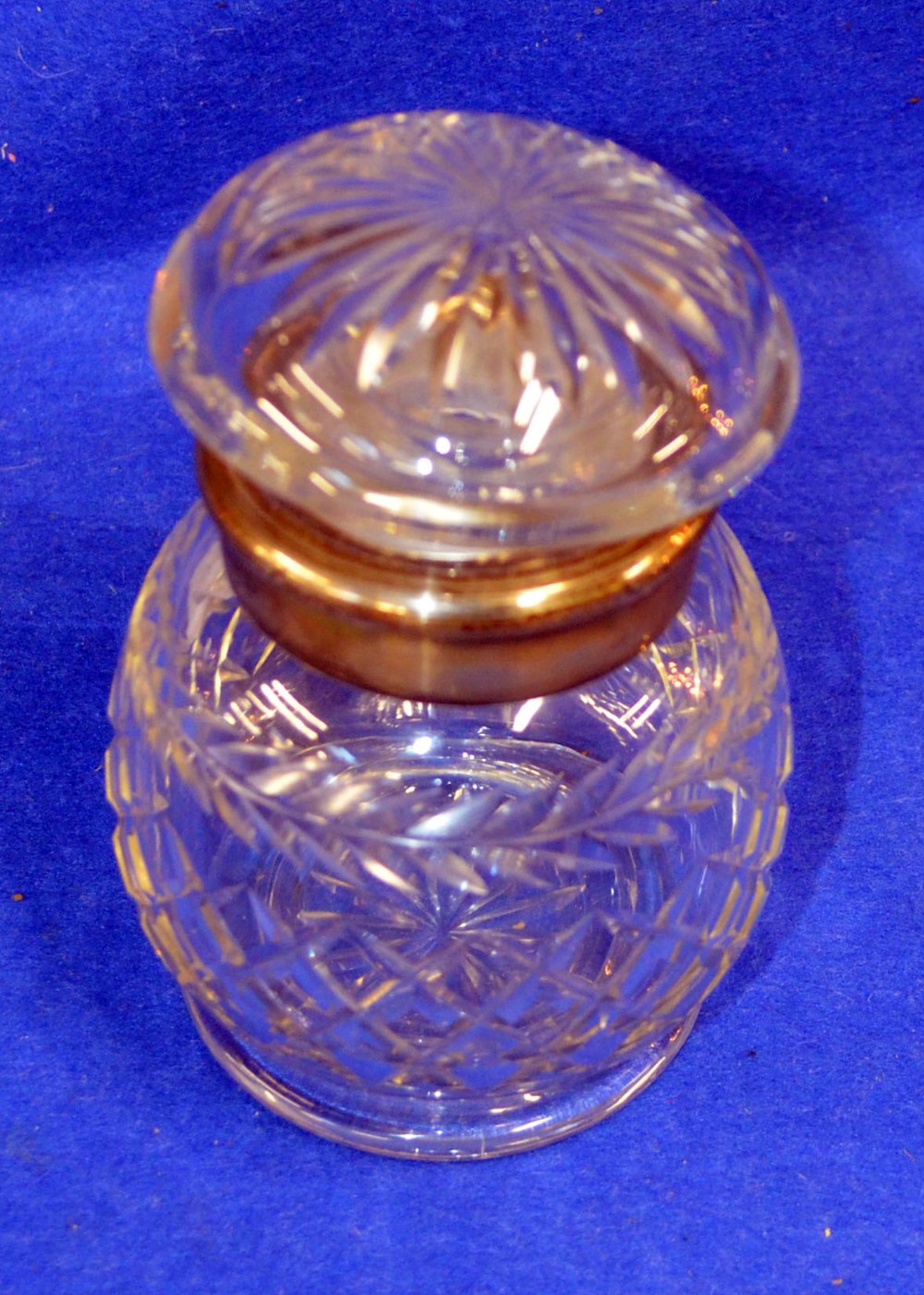 Silver collar cut glass jar and cover, London 1934