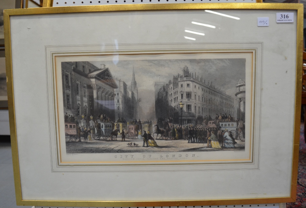 City of London` coloured engraving by T.A.Prior, Published by John Robins - Southwark, framed 9½ x