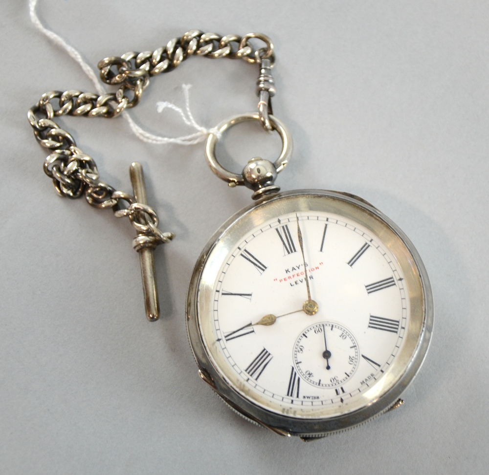 Kay`s Perfection Lever silver enamel faced pocket watch