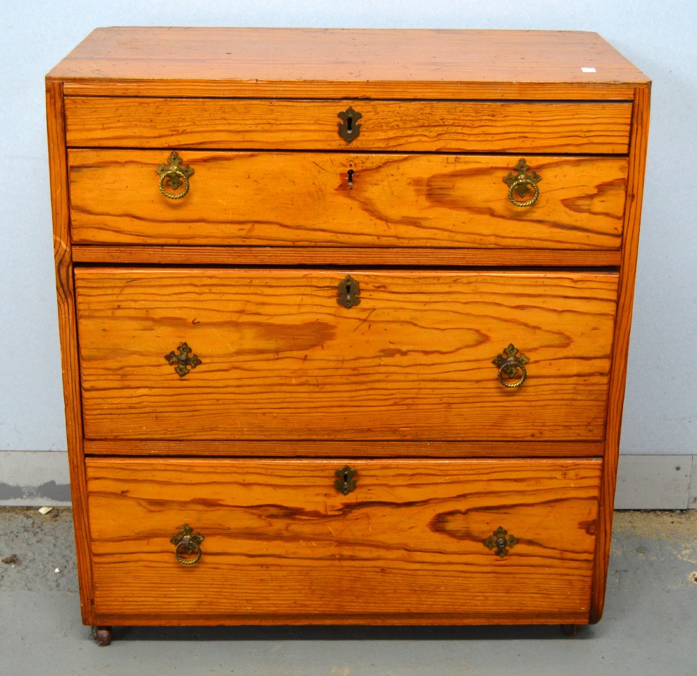 20th century pine chest of three drawers 30 x 30 x 14in. (76 x 76 x 36cm)