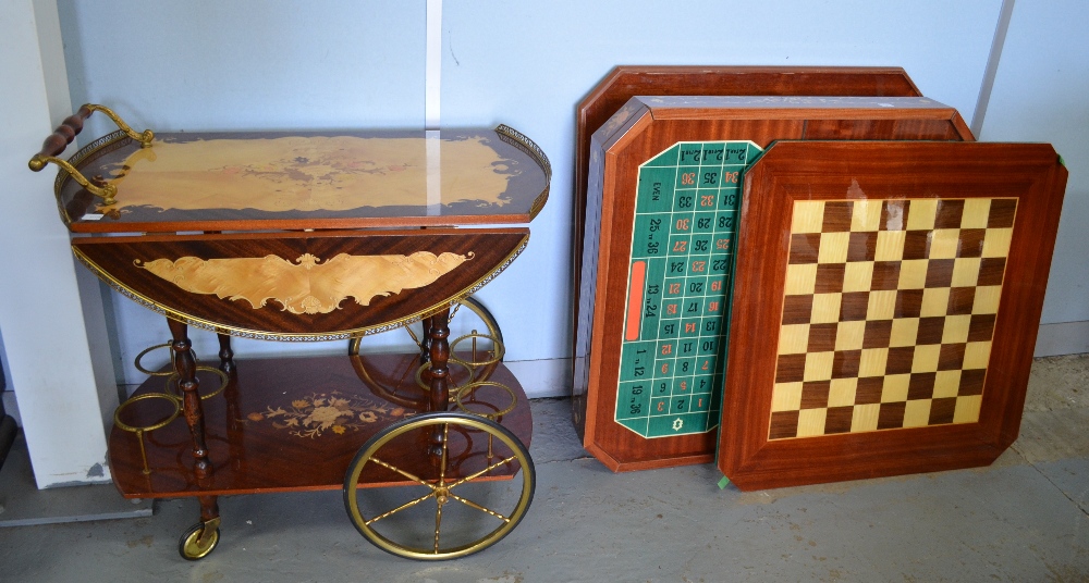 Mahogany inlaid gaming table and similar trolley