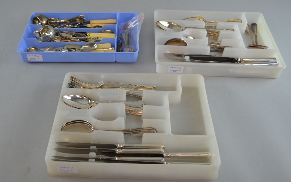 Small collection of silver and plated cutlery to include Mappin & Webb sugar tongs