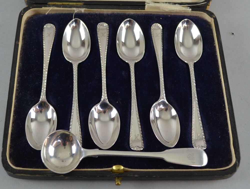 Set of six silver coffee spoons 1915, boxed and George III silver mustard spoon, 1839 Proceeds