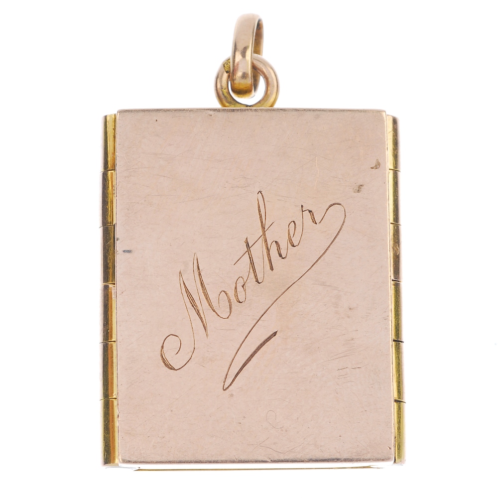 An early 20th century 9ct gold double-sided locket. Of rectangular outline, the front engraved `