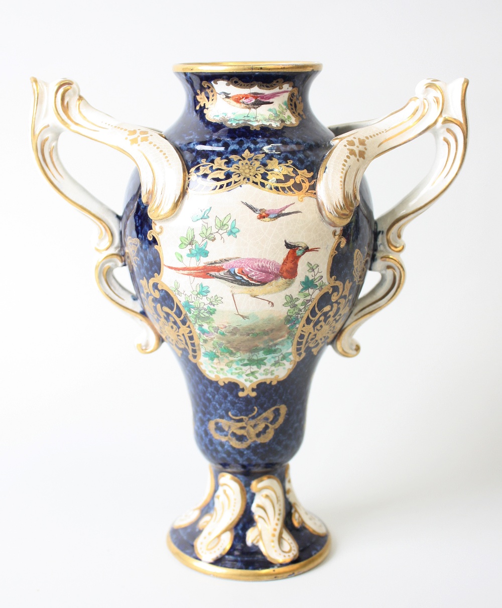 Attributed to Booths: A First Period Worcester-style `scale blue` vase, the balustroid body with