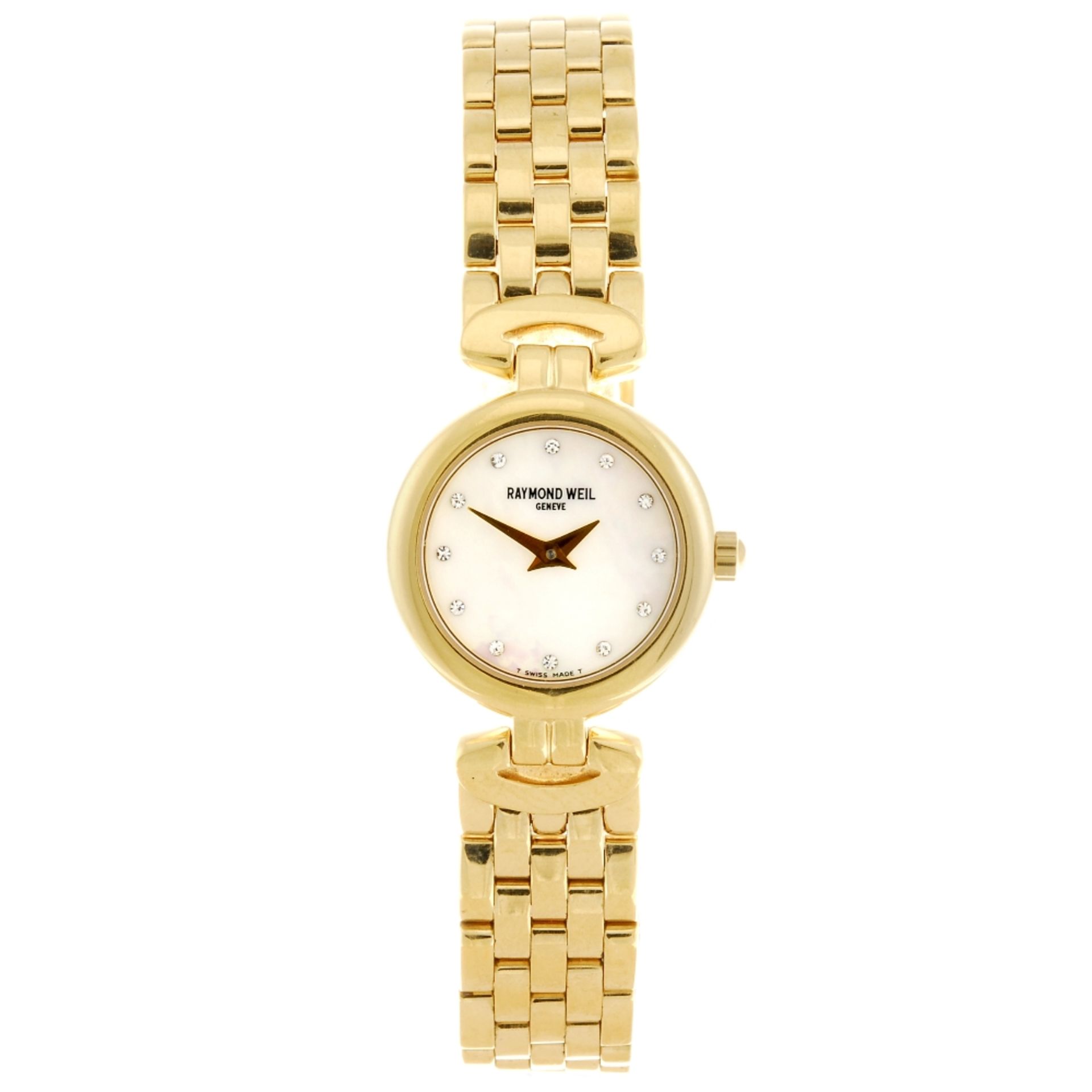RAYMOND WEIL - a lady`s bracelet watch. Quartz movement. Mother-of-pearl dial with white stone hour
