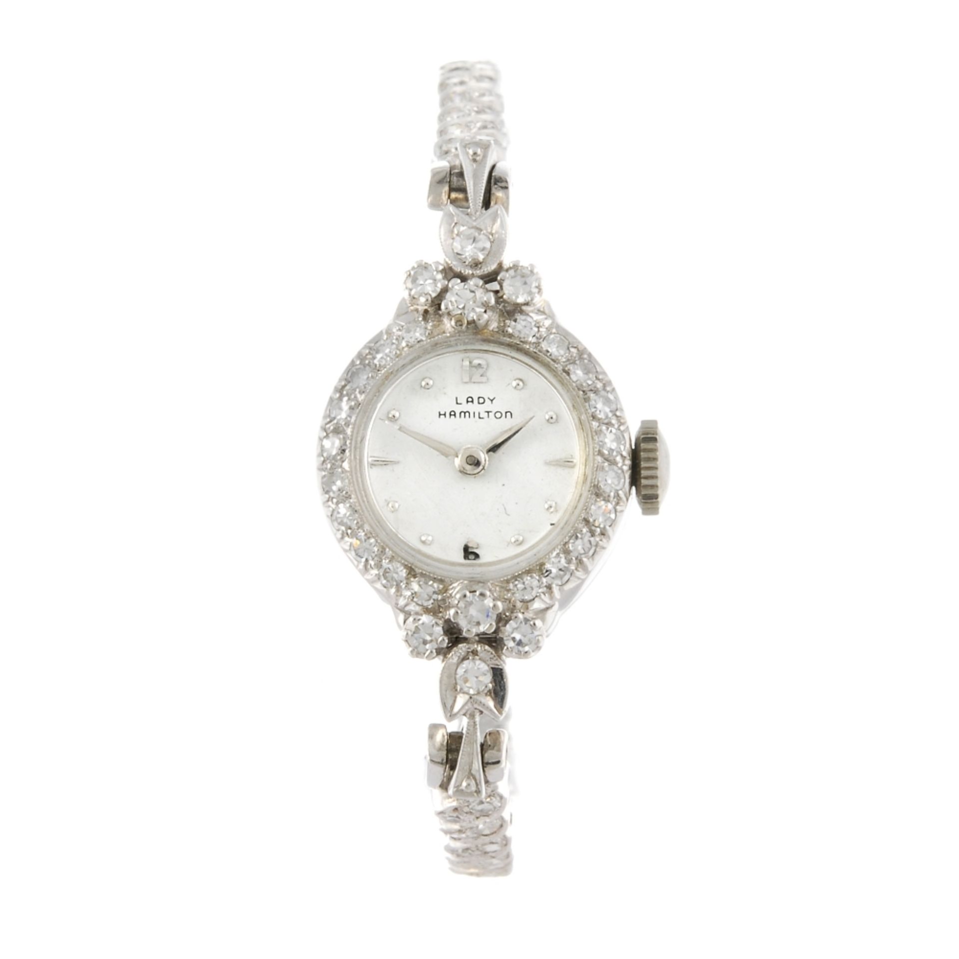 HAMILTON - a lady`s bracelet watch. Stamped `14K Gold` however also hallmarked 9ct gold Birmingham