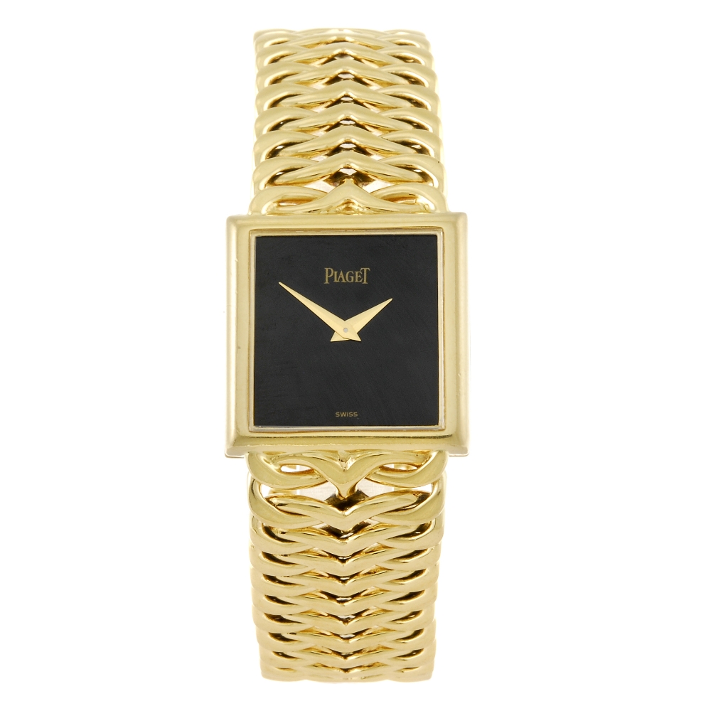 PIAGET - a mid-size bracelet watch. Numbered 70802 N90 279946. Manual wind movement. Black dial.