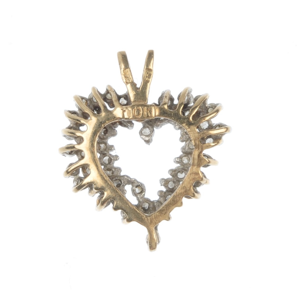 A 9ct gold diamond pendant and two rings. To include a single-cut diamond heart-shape pendant, a - Image 4 of 4