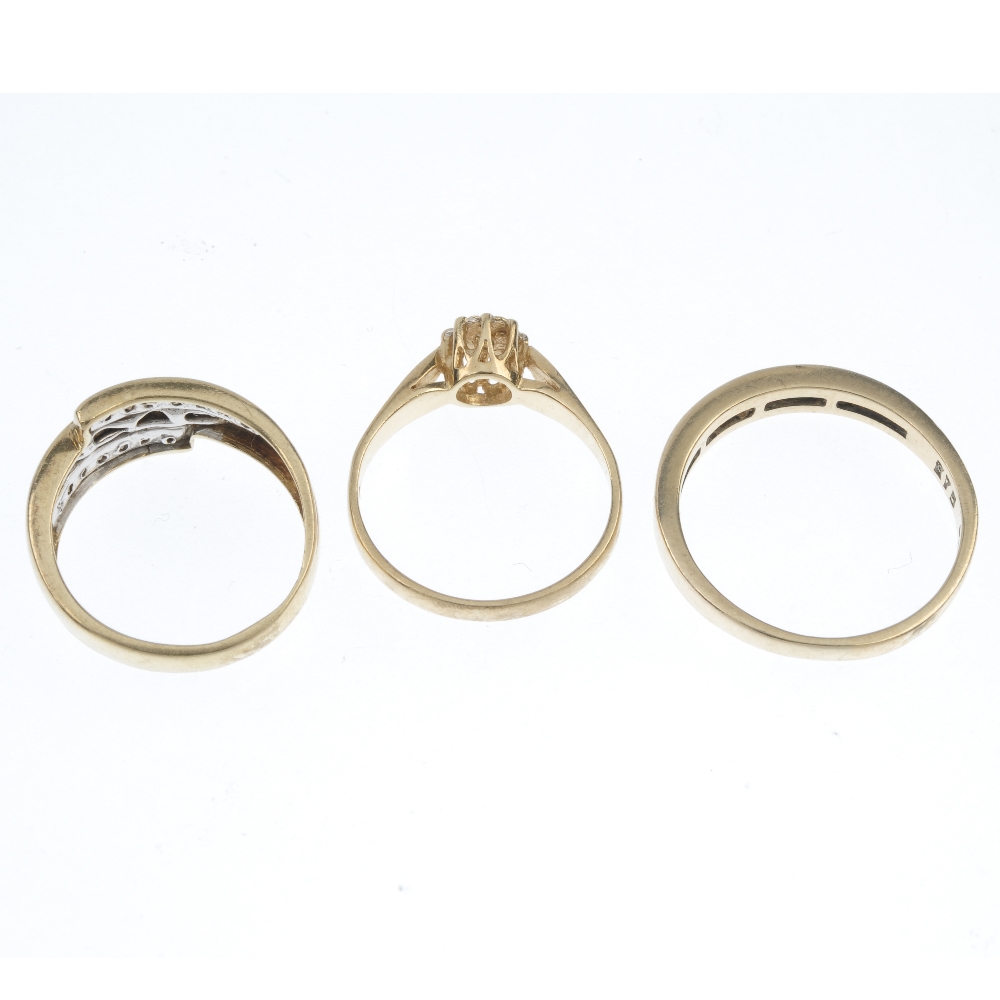 A selection of three 9ct gold diamond rings. To include a brilliant-cut diamond single-stone ring, - Image 4 of 4