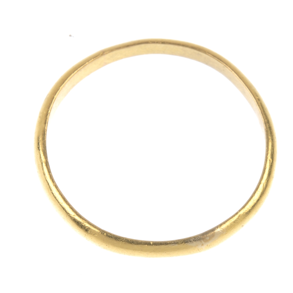 A 1950s 22ct gold D-shape band ring. Hallmarks for Birmingham, 1956. Approximate width 2.8 to 2. - Image 2 of 3