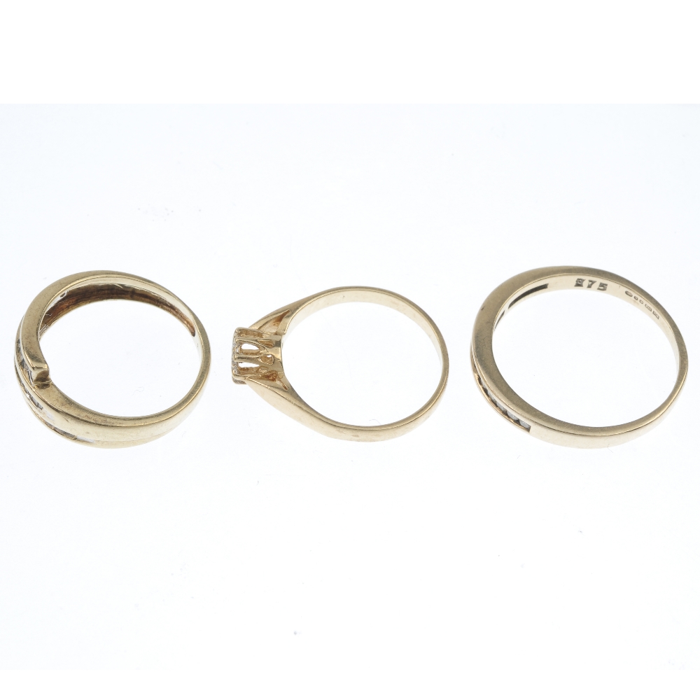 A selection of three 9ct gold diamond rings. To include a brilliant-cut diamond single-stone ring, - Image 3 of 4