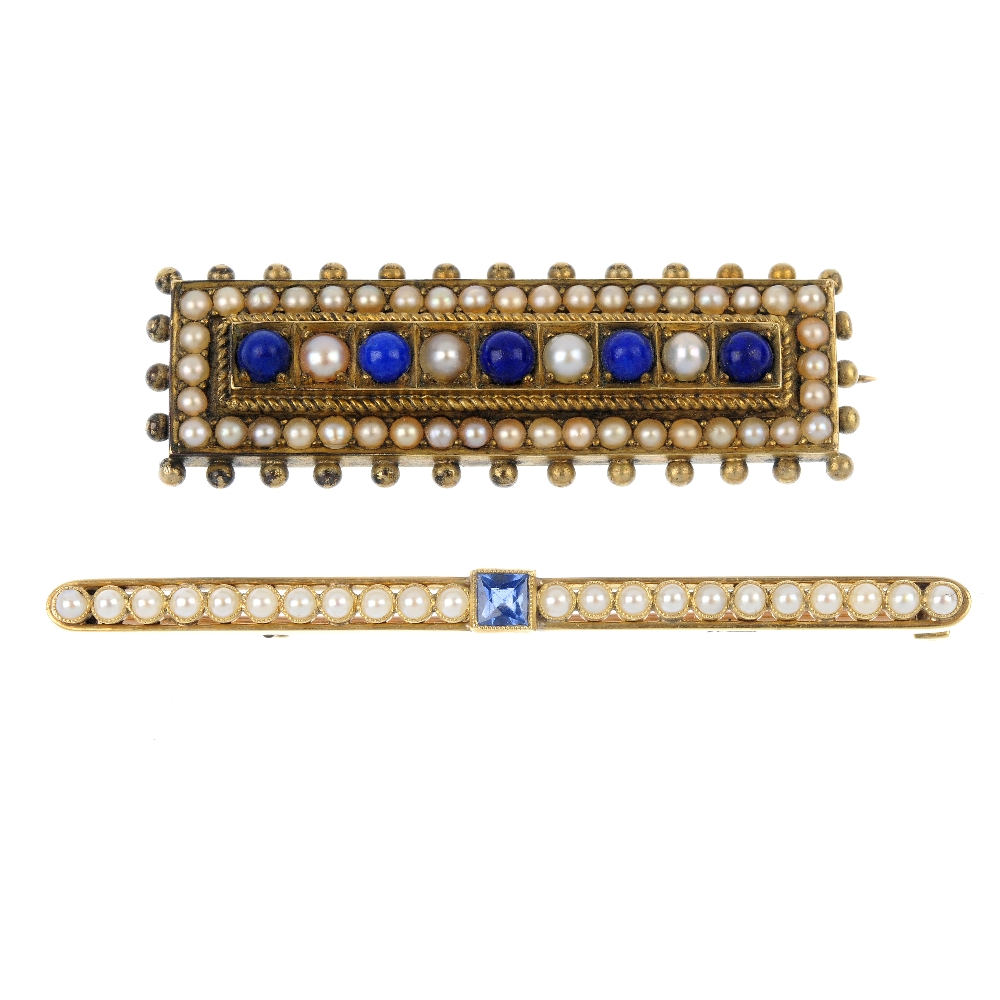 Two late 19th and early 20th century gold split pearl and gem-set brooches. To include an