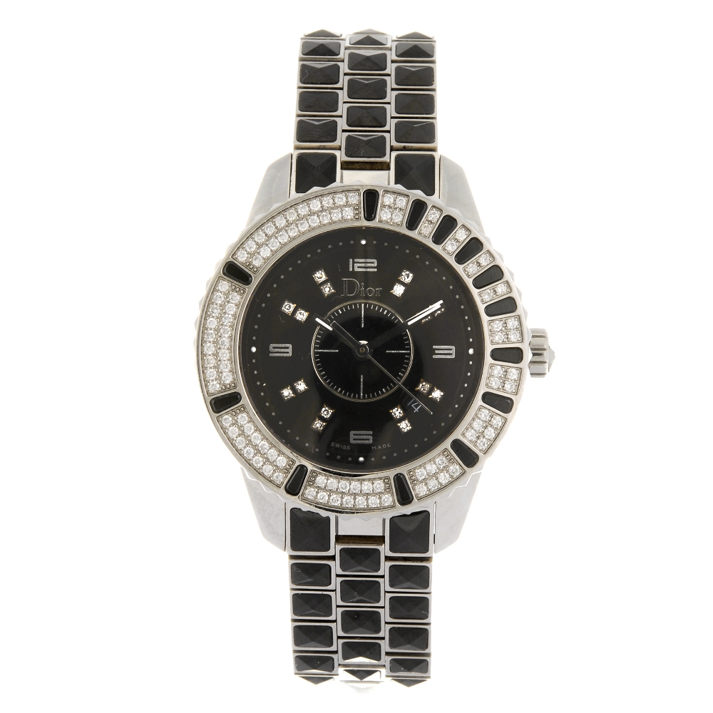 DIOR - a Christal bracelet watch, Numbered CD113119 EY3914. Unsigned quartz movement. Black dial