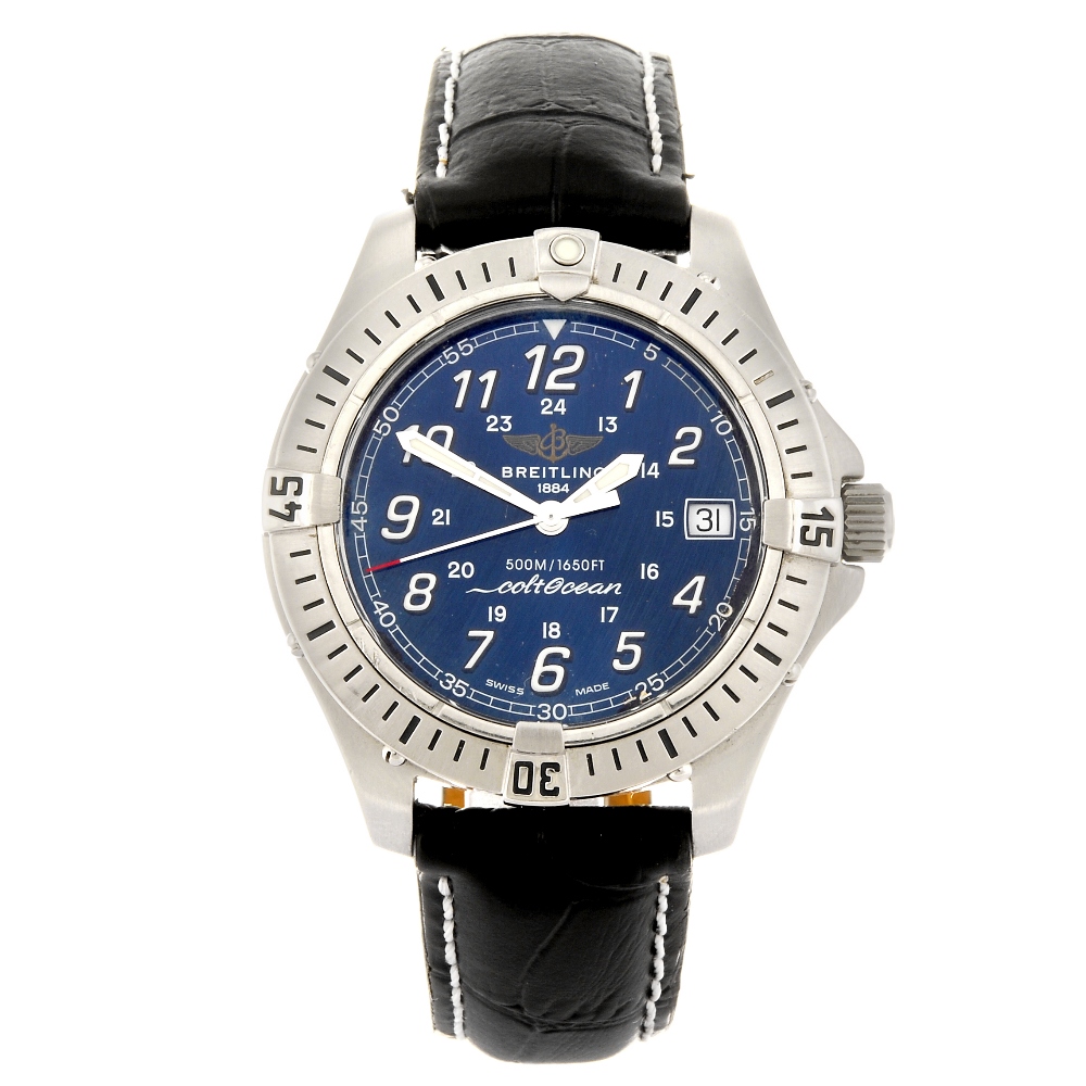 BREITLING - a gentleman`s Colt wrist watch. Numbered A64350 122333. Signed quartz calibre B64. Blue