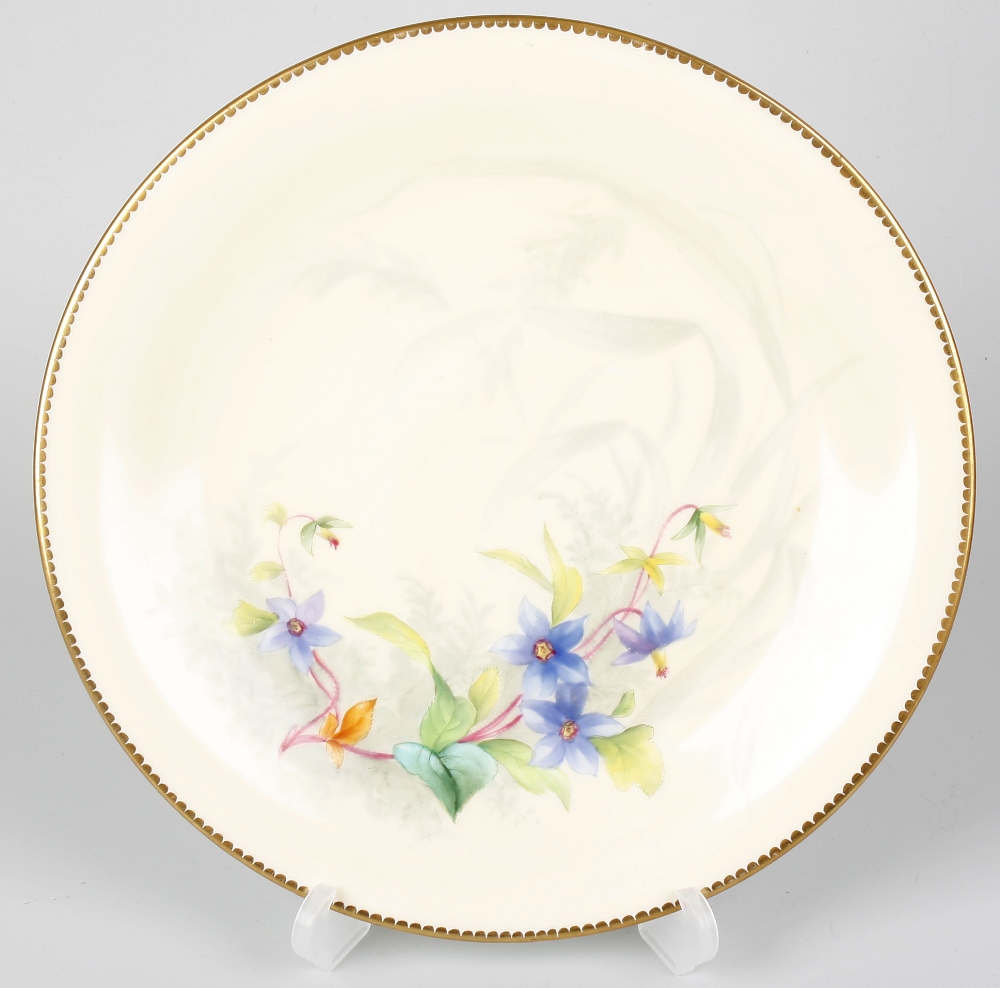 A set of four Grainger Worcester bone china plates, each with an ivory blush coloured glazed