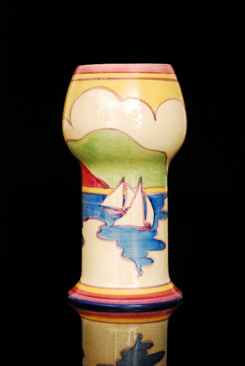 Clarice Cliff - Gibraltar - A shape 269 vase circa 1933 hand painted with a stylised coastal