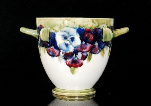 William Moorcroft - Pansy - A large twin handled footed bowl decorated to the exterior and interior