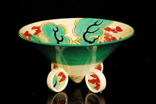 Clarice Cliff - Green Erin - A shape 383 conical bowl with penny feet circa 1933 hand painted with
