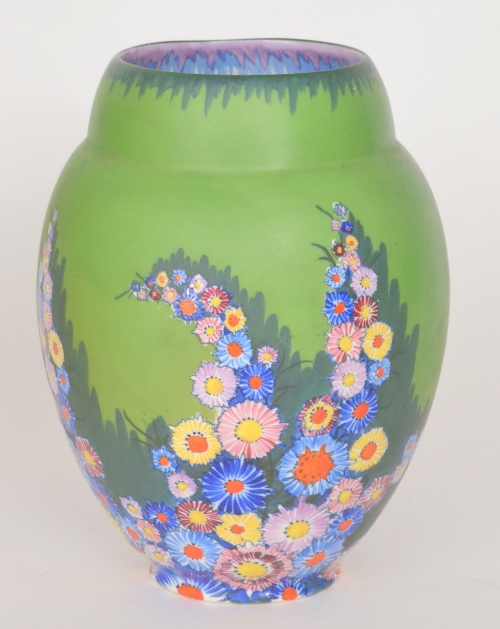 Carlton Ware - Garden - A vase of shouldered form decorated with enamel flower heads against a
