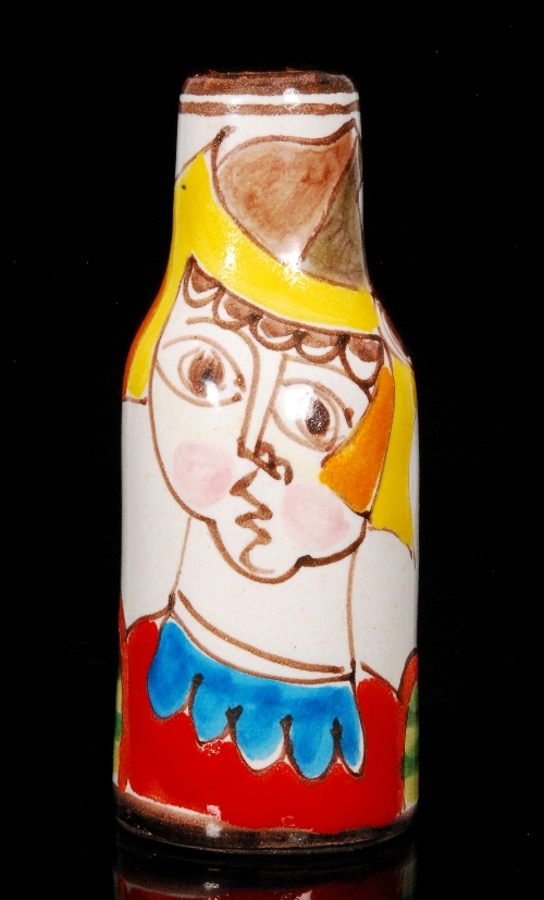 Desimone - An Italian art pottery bottle vase decorated with a hand-painted stylised soldier with