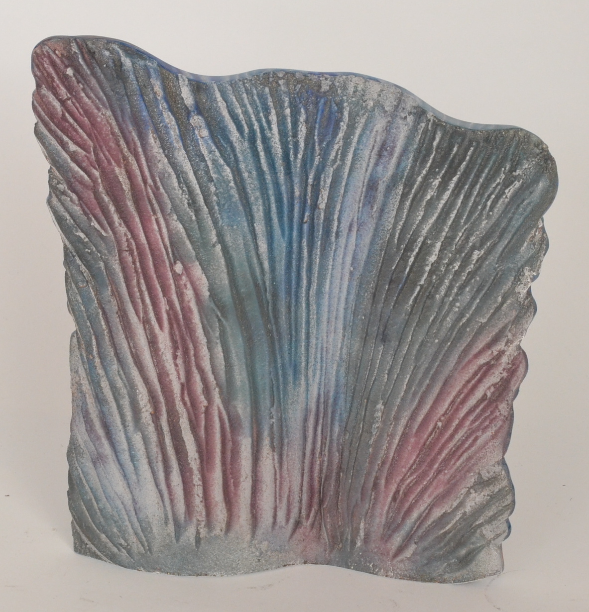 Sue Parry - A large contemporary Studio sand cast glass sculpture titled Sea Fan of rippled panel